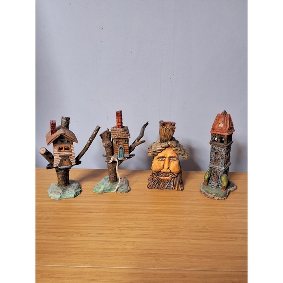 Handcrafted Other - Handcrafted Set Of Wooden Sculptures. Very Detailed Whimsical Set. Lot Of 4